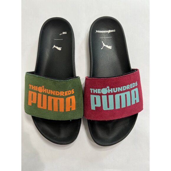 Puma x The Hundreds Leadcat Slides in Black Red Green main image 8